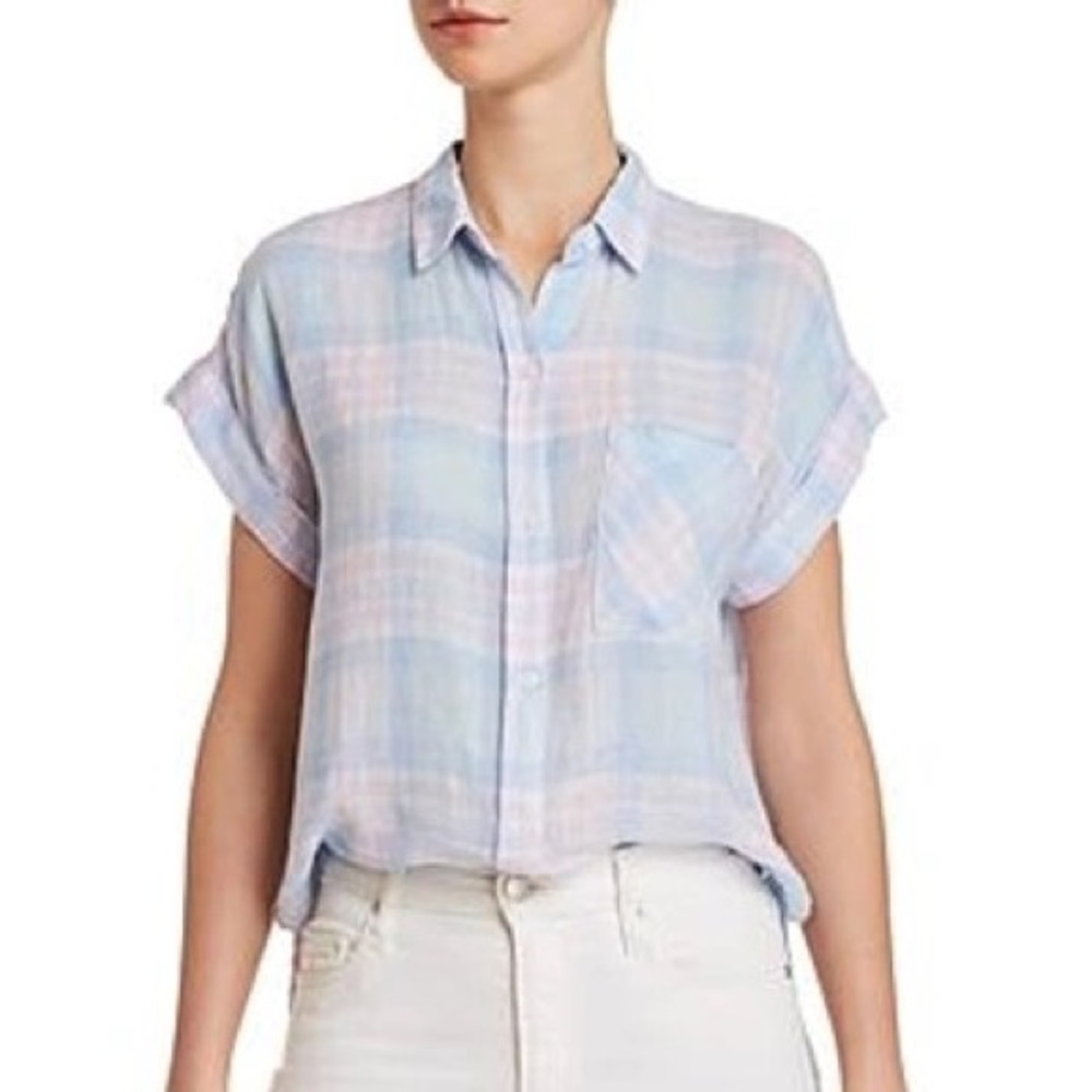 Rails Whitney Aqua Pink Blue Short Sleeved Button Up | Size M